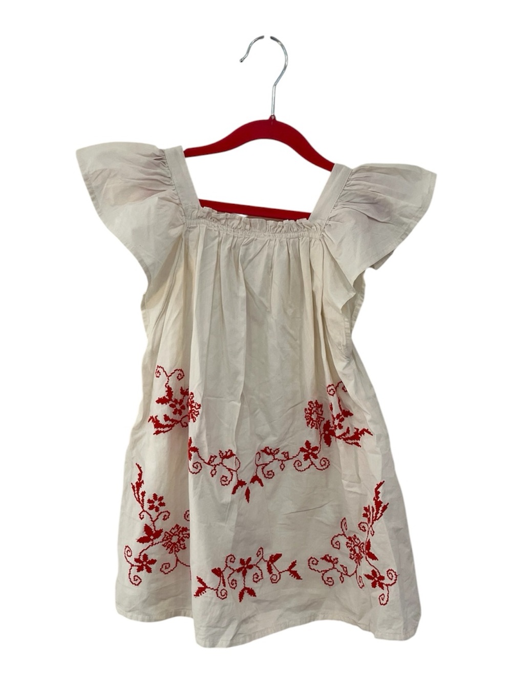 Zara Cream Dress with Red Floral Embroidery